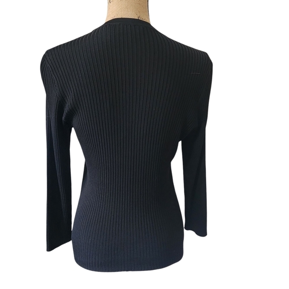 L'Agence Isabella Fitted Button-down 3/4 Sleeve Cardigan Black Ribbed Sweater -L - Picture 5 of 9